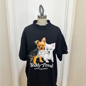 Teddy Fresh Black Tee with Adorable Dog Duo